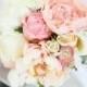 Silk Bride Bouquet Peony Flowers Pink Peach Cream Spring Mix Shabby Chic Wedding Decor