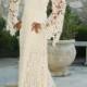 BOHO WEDDING DRESS. Bell Sleeve Simple Crochet Lace Bohemian Wedding Dress With Train. Vintage Style Crochet Lace Hippie Wedding Gown