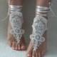 ivory peaarl Beach wedding barefoot sandals
