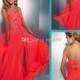 2014 Coral Colored Prom Dresses Crystal Embellished Halter Slit Chiffon Bright Hot Pink Prom Dress Sexy Low Back Cut Out Neon Coral Gown, $81.6 