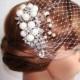 Short Ivory Wedding Veil - Blusher Bird Cage Veil - Bridal Veil and Bridal Comb - Rhinestone Fascinator Comb
