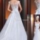 2014 New Vestido Noivas Sheer Illusion Backless Vintage Applique Beaded A-Line Wedding Dresses Beaded Sash Bow Covered Button Bridal Gown HK, $129.06 