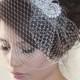Wedding Birdcage Veil  with Crystal rhinestone brooch VI01 Comb or Headband - ready to ship