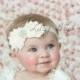 Ivory Baby Headband-Baby Girl Baptism Headband-Preemie-Newborn-Infant-Child-Toddler-Adult-Wedding-Photography Prop- Fancy Vintage-Baby bows
