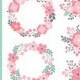 BUY 2 GET 1 FREE! Digital Pastel Wreath & Bouquets Clip Art - Leaves, Flowers, Wedding, Pink, Blossoms Clip Art. Commercial and Personal use