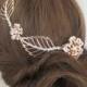 Rose Gold Headpiece, Leaf hair accessory, Crystal Bridal hair clip, Wedding headpiece, Bridal hair vine, Swarovski crystal, Rhinestone hair