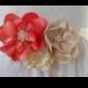 Wedding dress belt. Bridal sash, Wedding flower ribbon sash belt in ivory, champagne and coral.