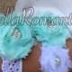 White Eyelet Lace Garter - Tiffany Blue Wedding - Sea Foam Wedding Garter Set - Bridal Garter