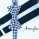 Boys Navy Blue Suspenders and Navy Blue Houndstooth Bow Tie Set,  Toddler Bow tie, Infant Bowtie, Ring Bearer Outfit