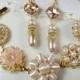 RESERVED Custom Blush Pink, Champagne, Ivory Pearl, & Rhinestone Gold Bridal OOAK Bracelet and Earrings Set, Cluster Earring Wedding Jewelry