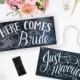 Just Married Sign - Here Comes The Bride Sign - Wedding Chalkboard - Wedding Ceremony Sign - Chalkboard Art