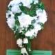 J401 Wedding Bouquet with Greenery - white with green - approx. 16” x 9” - 1 pkg
