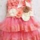 Flower Girl Dress -Lace Coral Flower girl dress -Baby Lace Dress - Rustic -Country Flower Girl - coral flower girl dress - baby dress