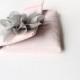 Bridesmaid Clutch, Wedding Clutch Purse, Pale Pink, Gray Flower, Silk Chiffon - LIMITED EDITION