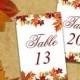 Table Number Cards Word Template - 4x6 Autumn Leaves Red Orange Green Fall Wedding Table Number - DIY Wedding Template