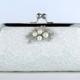 Alencon Lace  Silk Clutch with Brooch in Ivory,  wedding clutch, wedding bag, Bridal clutch