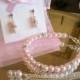 Custom Flower Girl Jewelry Pink Pearl and Swarovski Rhinestone Necklace-Bracelet and Earring Set - Wedding Special