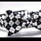 Black White Argyle Dog Collar, Bow Tie Collar, Wedding Collar, Removable Bowtie
