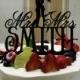Silhouette  Cake Topper , Monogram Cake Topper Mr and Mrs  With Your Last (Family)Name  - Handmade Custom Wedding Cake Topper