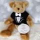 Classic Style Ring Bearer Gift, Teddy Bear in Brown or White, Personalized Gift, Wedding Keepsake