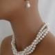 Swarovski Jewelry Set Pearl Multistrand necklace and earring set wedding jewelry set bridal necklace and earrings