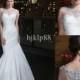 Beautiful Luxury Beaded Crystal Illusion Bateau Neckline And Back Backless Mermaid Gown Bridal Dress Covered Button Wedding Dresses JA 9725, $113.09 