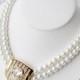 Pearl necklace / Double strand / Wedding pearls / Bridal jewelry /Rhinestone