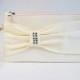 PROMOTIONAL SALE -Ivory bow wristelt clutch,bridesmaid gift ,wedding gift ,make up bag,zipper pouch,cosmetic bag