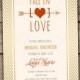 Fall in Love Bridal Shower Invitation - Printed or Printable Gold Wedding Engagement Couples Monogram Burnt Orange Arrow Chevron Boho - #017