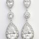 Bridal Crystal Earrings Silver Posts Large Pear Cut Cubic Zirconia Drop Wedding Earrings Wedding jewelry