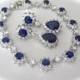Sapphire bracelet and earring set ~ Cubic zirconias ~ Brides jewelry set ~ Halo design ~ Something blue ~ Wedding jewelry set ~ KATE