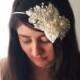 Bridal beaded crystal pearl headband leaves veil alternative spring summer bride - HARMONY