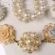 RESERVED OoaK Vintage Cream Ivory Pearl Rhinestone Gold Bridal Bracelet Repurposed Cluster Earring Jewelry 1950s 1960s Wedding Rustic Chic