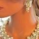 bridal statement, Bridal bib necklace earrings , pearl rhinestone ribbon bridal necklace, bridal crystal necklace,wedding jewelry