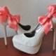 Coral Ribbon Bow Shoe Clips - 1 Pair