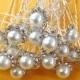 Set of 20 faux pair pearl rhinestone hair pin use for wedding bouquet  , flower embellishment , wedding favor, bridal hair pin 13mm