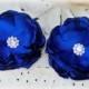Royal Blue Satin Rhinestone Floral Set - Bridal Hairpins - Wedding Shoe Clips - Bridesmaids Flower girl - Gifts - Many colors