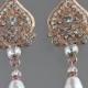 Rose Gold Bridal Earrings, Crystal & Pearl Wedding Earrings, Vintage Wedding Jewelry, Deco Bridal Jewelry,  LUCY RG
