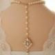 Bridal back drop necklace-Rose gold Swarovski crystal bridal backdrop necklace-Wedding necklace-Wedding jewelry-Rose gold brooch necklace