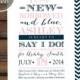 Bridal Shower Invitation - Pink and Navy, Old New Borrowed and Blue Bridal Shower Invitation - Typography Weddng Shower Invite