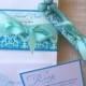 Elegant wedding invitation suite, boxed damask fabric scroll in aqua and turquoise, romantic frozen winter or mermaid fairytale event {25}