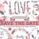 Save The Date Wildflower Wedding Clipart. Flower Clip Art Wreaths, Banners + Bouquets. Hand Drawn Floral Digital Designs. Valentine's Day.