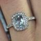 Aquamarine Halo Engagement Ring in 10k White Gold Diamond and Cushion Aquamarine Ring March Birthstone Gemstone Ring, Size 7 (Resizable)
