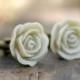 Ivory Ecru Rose Flower Cufflinks // Groom Gift // Best Man Gift //  Groomsmen Gift  // Vintage Wedding