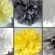 10 Yellow and Gray,White Wedding Reception Decorations / Tissue Pom Poms