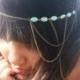 Chain Headpiece Headband  Bohemian Hipster Boho Hippie Bronze Turquoise Three Draped Bridal Statement Jewelry FPCOHPSalome