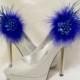 Royal Blue Lace Satin Organza Feather and Pearl Glamorous Shoe Clips Bridal Wedding Prom Races - Custom Made to Order