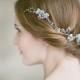 Wedding Pearl Hair Comb ,Bridal Hair Comb ,Pearl Hair Vine ,Wedding Bridal Hair Accessories, Opal Accented Floral Bun Wrap