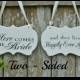 Two Sided Shabby / Cottage Chic Here Comes the Bride / and they lived Happily Ever After Wedding Sign, Wooden Flower Girl / Ring Bearer Sign