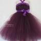 Plum Purple Flower Girl Dress Girls Plum Deep Purple Wedding Tea Length Flower Girl Tutu Dress Tulle Dress Satin Sash by American Blossoms